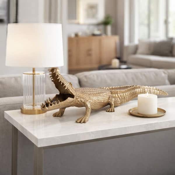 Gold 36 in. x 11 in. Metal Alligator Figurine