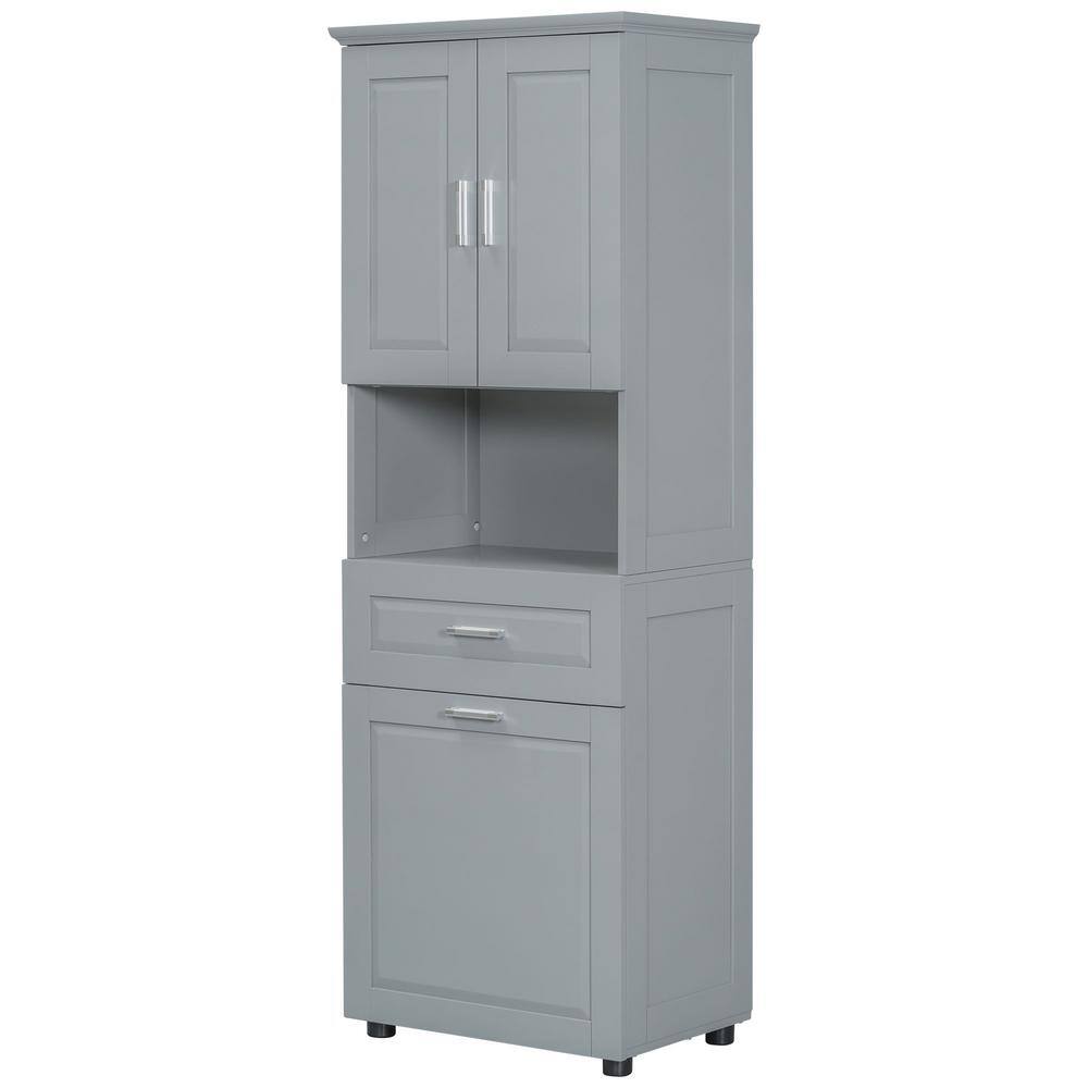 Anky 24.72 in. W 16.29 in. D 69.92 in. H Gray MDF Freestanding Bathroom Storage Linen Cabinet with Laundry Basket price history on PriceWatchPro