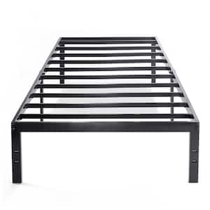 Metal Platform Bed Frame with Heavy Duty Steel Slats, Black, Twin