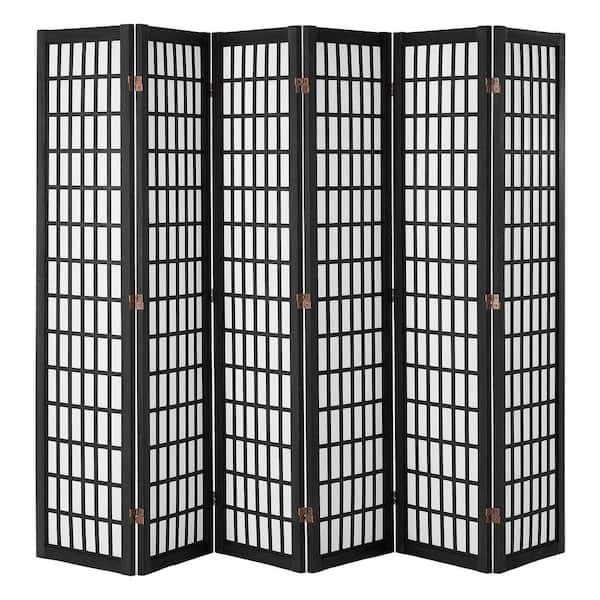 Room Divider, 6-Panel Japanese Room Divider, Folding Privacy Screen Indoor, Portable Partition Decoration Screens Black