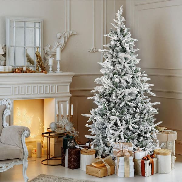 6.5 ft. Green Unlit Flocked Mountain Pine Artificial Christmas Tree