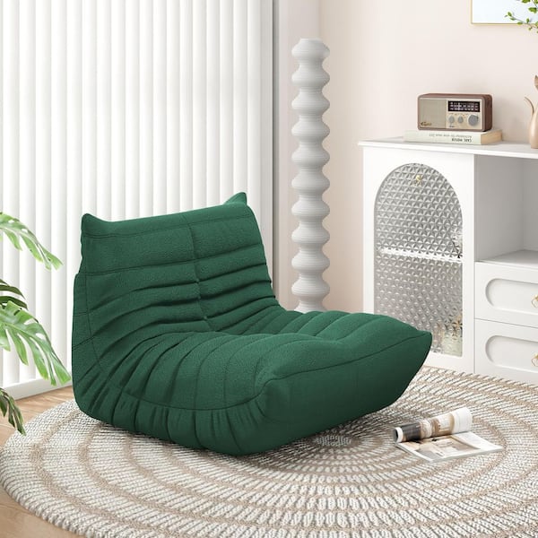 Caterpillar Modern Lazy Sofa, 34 in. Armless Teddy Velvet Memory Foam Curved Rectangle 1-Seat Floor Couch in Green