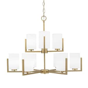 Cottonwood 9-Light Black Chandelier, Round Chandelier with 4 in. White Muslin Glass Shades, No bulbs included