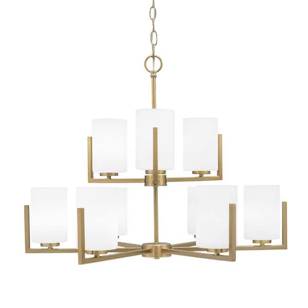 Unbranded Cottonwood 9-Light Black Chandelier, Round Chandelier with 4 in. White Muslin Glass Shades, No bulbs included