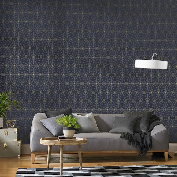 Prism Navy Blue and Gold Geometric Paste the Wall Wallpaper