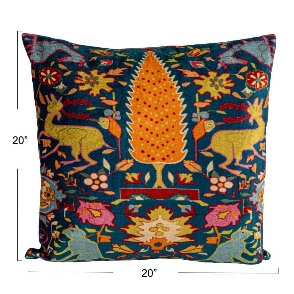 Multicolor Vintage Velvet Square Throw Pillow with Polyester Fill