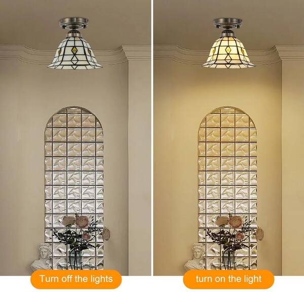 OUKANING 7.87 in. 1-Light Copper Vintage Semi-Flush Mount Ceiling