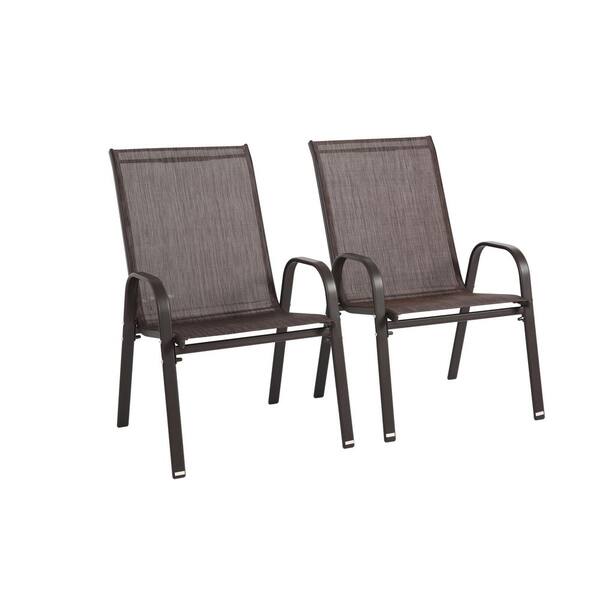 Brown Steel Outdoor Dining Chair, Patio Camping Chair with