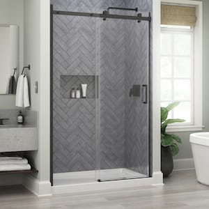 Commix 48 in. x 76 in. Sliding Frameless Shower Door in Matte Black with 5/16 in. (8 mm) Clear Glass (1)