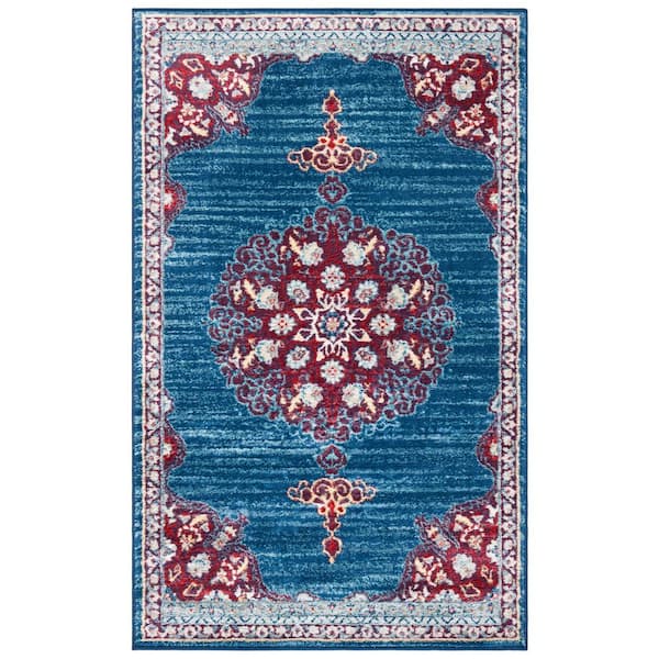 SAFAVIEH Brentwood Navy/Burgundy Doormat 3 ft. x 5 ft. Border Area Rug