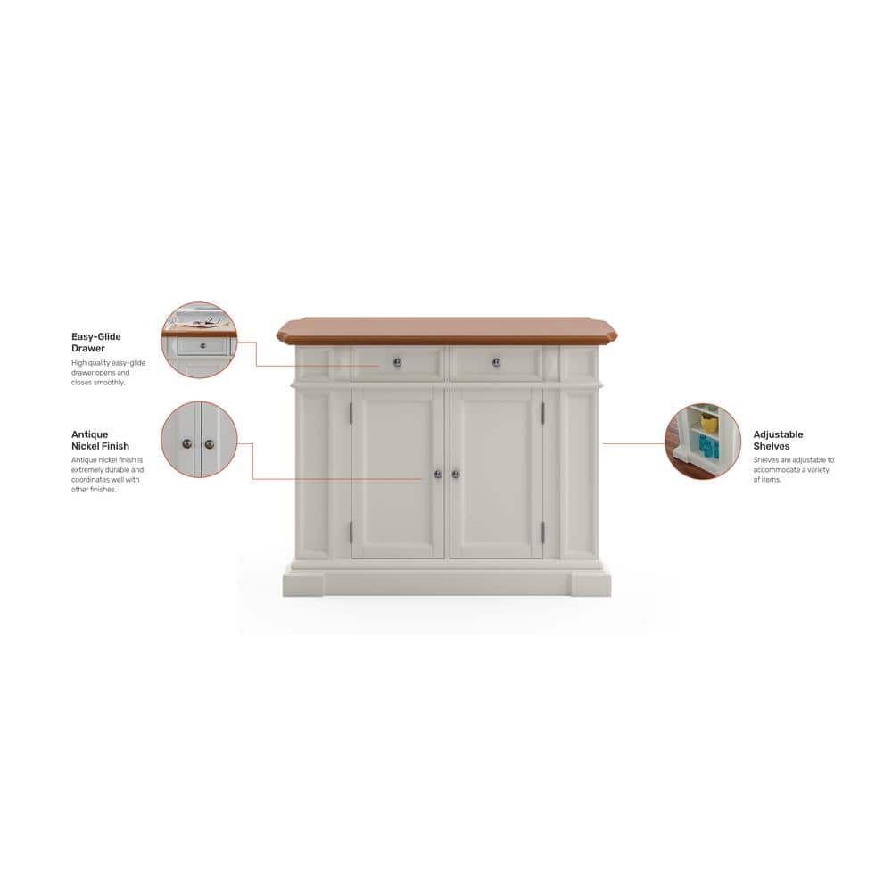 Crisp White and Distressed Oak Finish Spacious Kitchen Island