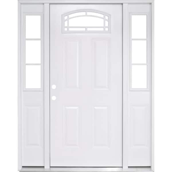 Steves & Sons 72 in. x 80 in. Element Series Camber Top Primed White Steel Prehung Front Door w/ 16 in. 3 Lite Sidelites RH