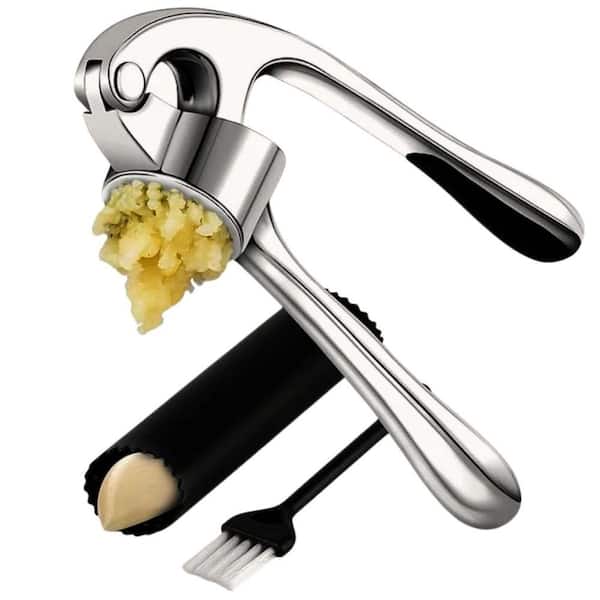 Premium Garlic Press Set - Rust Resistant Garlic Mincer with Ergonomic Handle, Peeler and Cleaning Brush