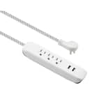 15 ft. 16/3 3 Outlet, 2 USB Braided Extension Cord in White and Grey