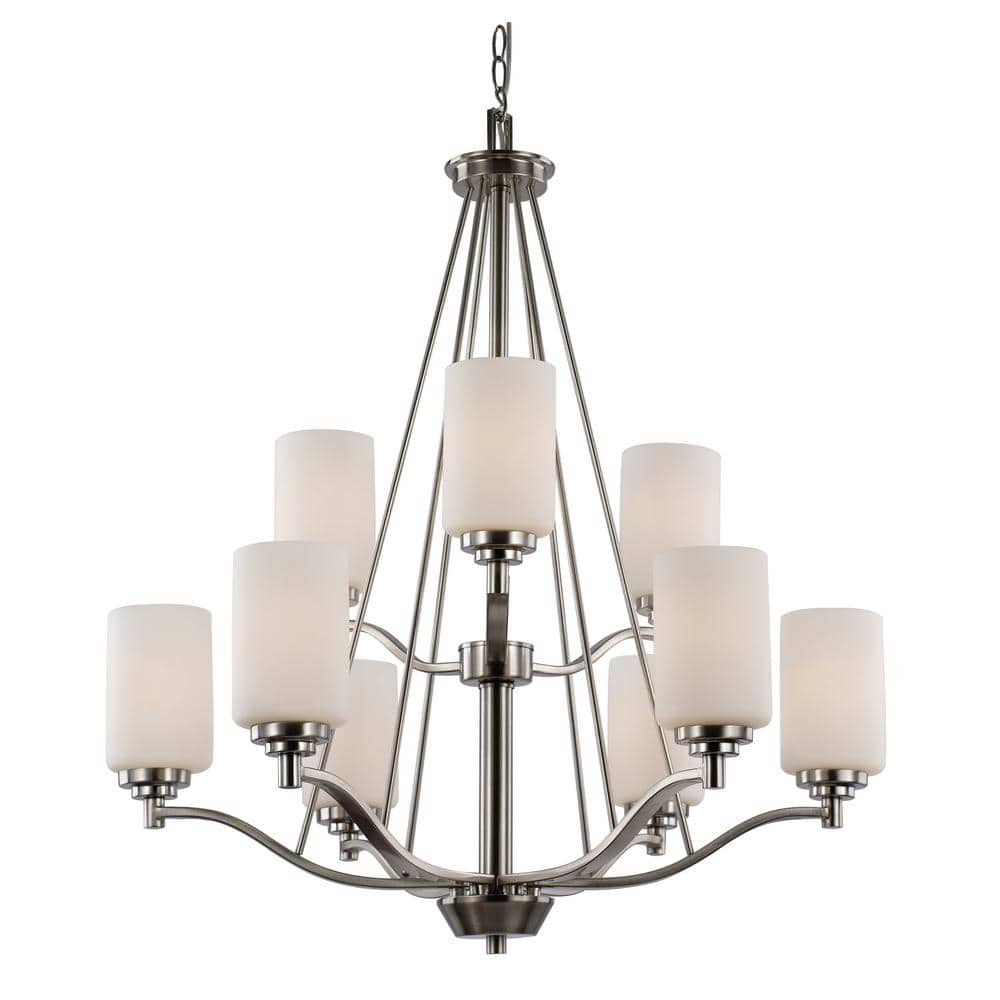 UPC 736916631198 product image for Mod Pod 9-Light Brushed Nickel Tiered Chandelier Light Fixture with Frosted Glas | upcitemdb.com