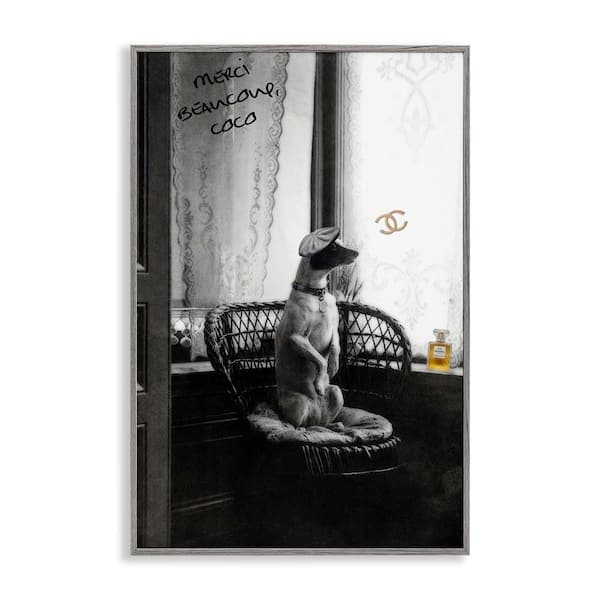 Stupell Industries Chic Dog with French Words by Graffi*tee Studios Gray Framed Animal Giclee Art Print 18 in. x 12 in.