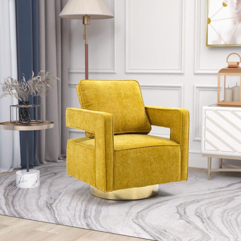 ANBAZAR Mustard Accent Swivel Sofa Chair Open Back Chair with Arms and