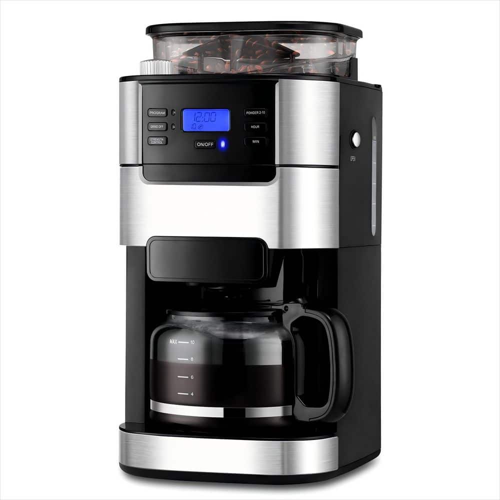 10-Cup Drip Coffee Maker with Built-in Grinder, Programmable Brew Coffee Machine with Timer, Black price history on PriceWatchPro