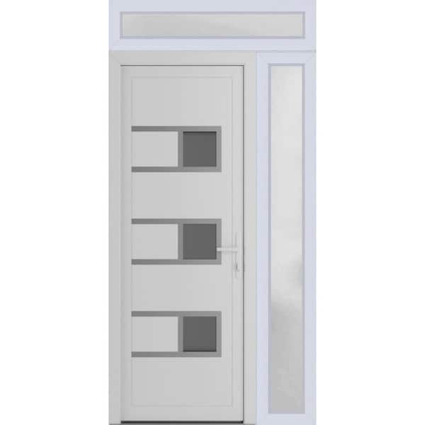 VDOMDOORS 46 in. x 94 in. Left-hand/Inswing Frosted Glass White Silk Steel Prehung Front Door with Hardware