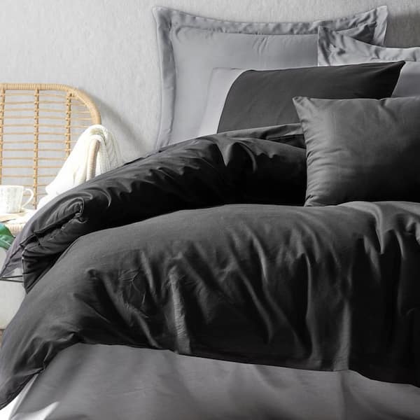 Black Gray Gentleman Duvet Cover Set, King Size Duvet Cover, 1-Duvet Cover, 1-Fitted Sheet and 2-Pillowcases, Iron Safe