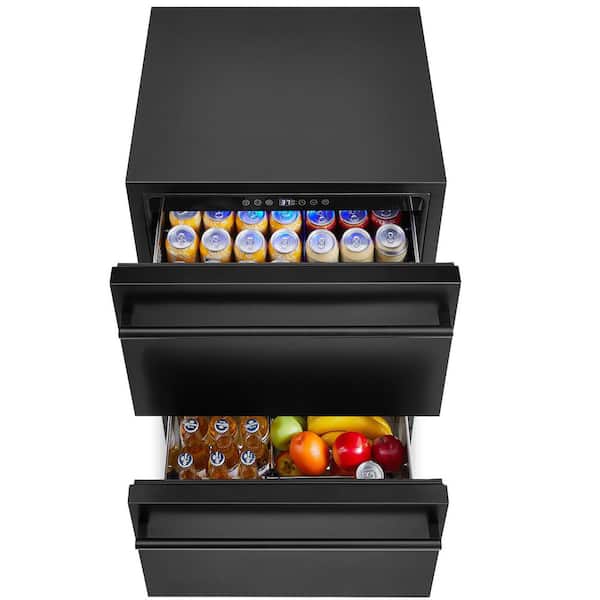 23.42 in. 215-Can Dual Drawer Zone Beverage Cooler with 2-Movable Casters Outdoor Beer Fridge 4.9 cu. ft. in Black