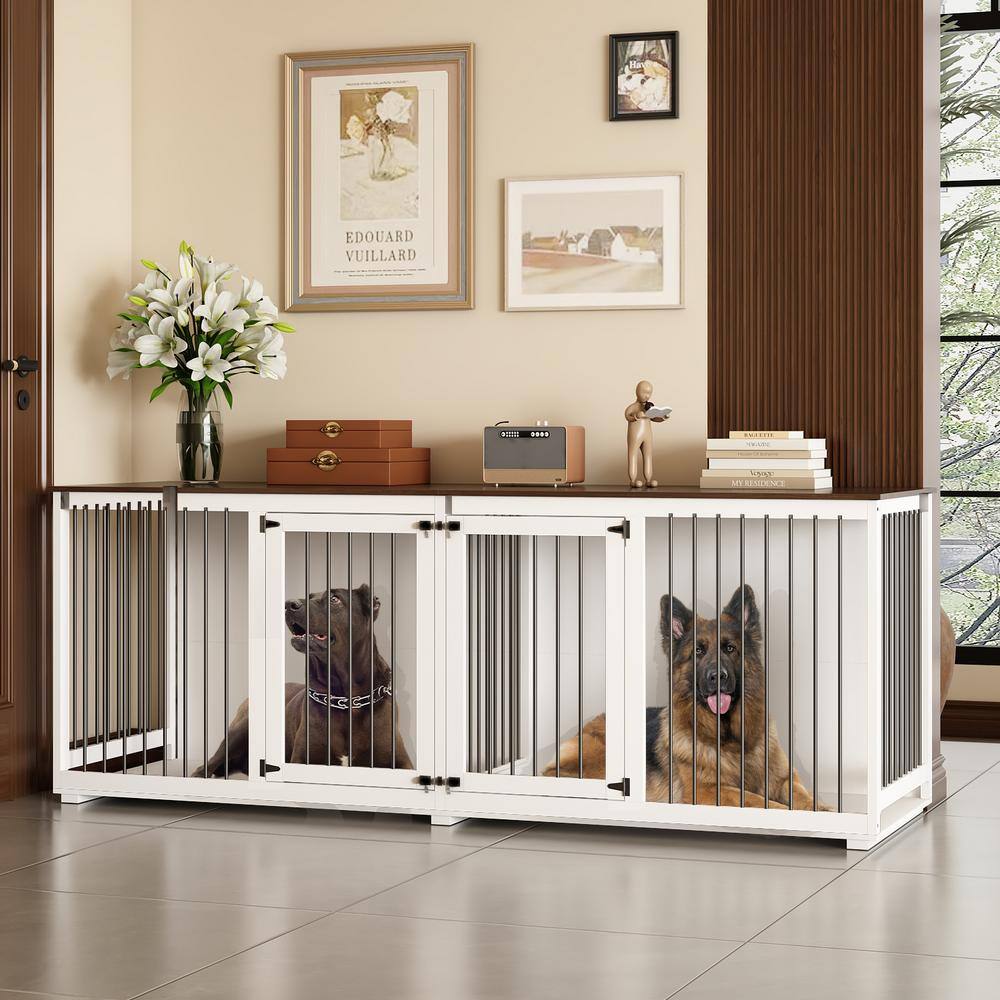 WIAWG Large Wooden Heavy Duty Dog Crate Kennel with Divider for 2 Dogs 94.5 in. Extra Large Dog Crate House for XXL Dogs Y THD 150195 0102 ccc The Home Depot