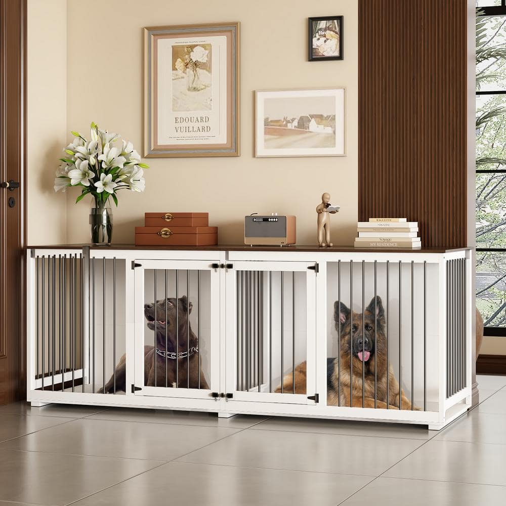 FUFU&GAGA Large Wooden Heavy Duty Dog Crate Kennel with Divider for 2 Dogs, 94.5 in. Extra Large Dog Crate House for XXL Dogs