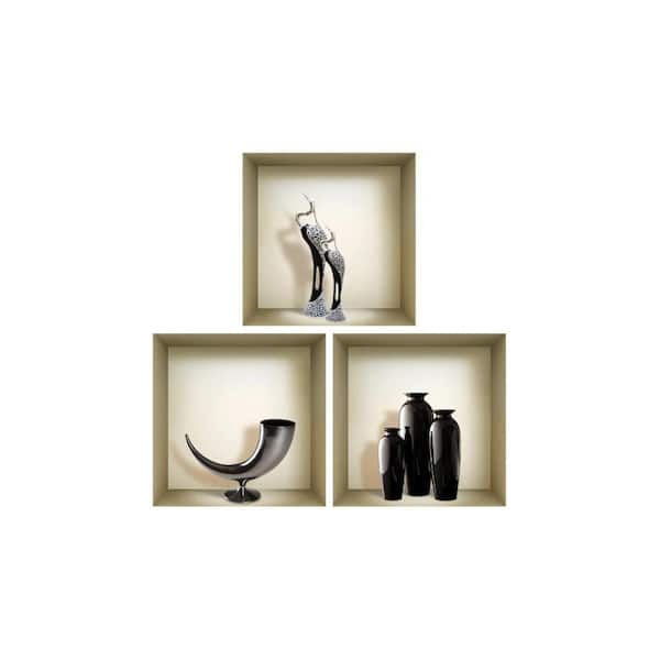 MI ALMA Brown and Black 3D Design Niche Wall Decal - Set of 3 : Easy to Apply, Stunning Decorative Stickers for Home and Office