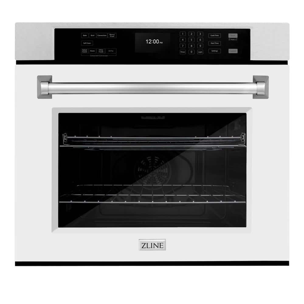 30 in. True Convection Single Wall Oven with Air Fry and Self Clean in Satin Stainless Steel with White Matte Door