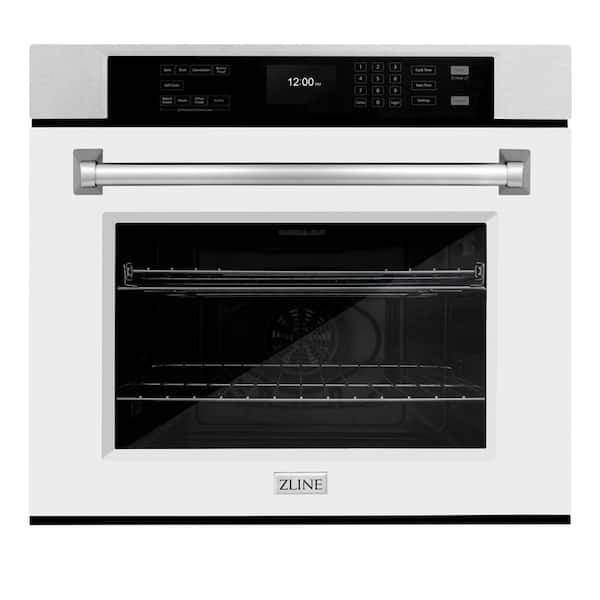 ZLINE Kitchen and Bath 30 in. True Convection Single Wall Oven with Air Fry and Self Clean in Satin Stainless Steel with White Matte Door