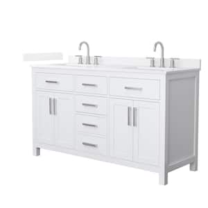 Beckett 60 in. Double Freestanding White Bath Vanity with White Quartz Top