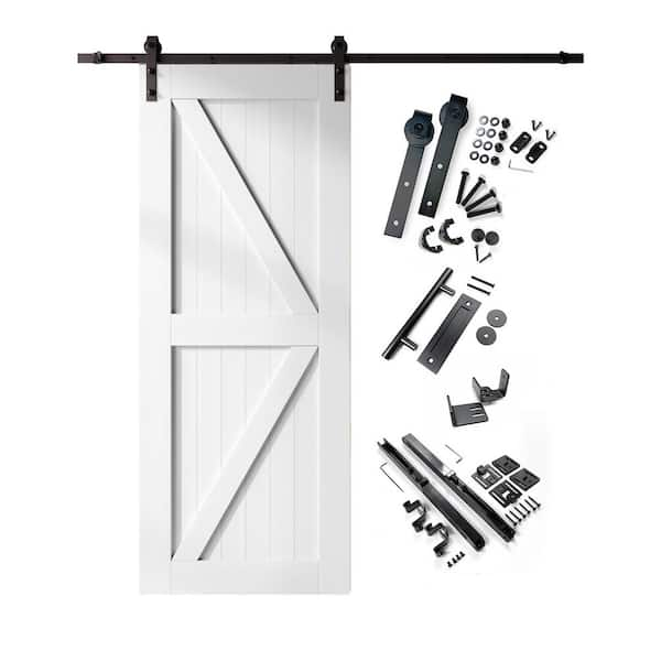 40 in. x 84 in. K-Frame White Solid Pine Wood Interior Sliding Barn Door with Hardware Kit, Non-Bypass