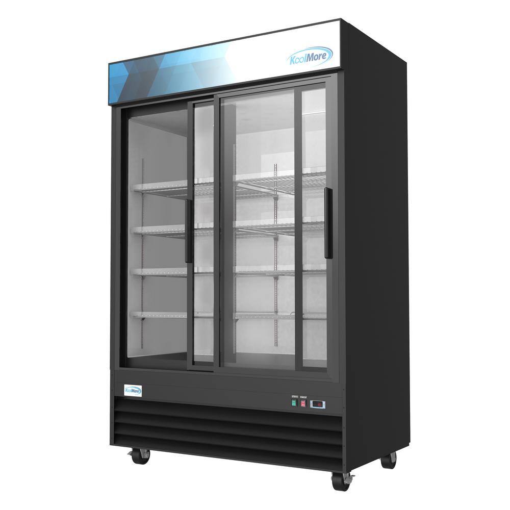 Black Double Door Glass Merchandiser Refrigerator with Wire Shelves