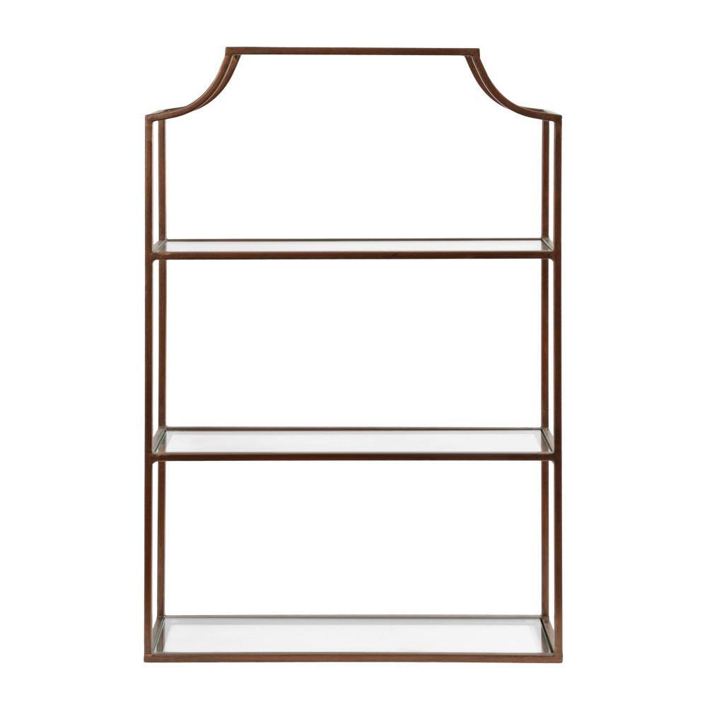 Bronze Metal Geometric Wall Shelf with Glass Tiers
