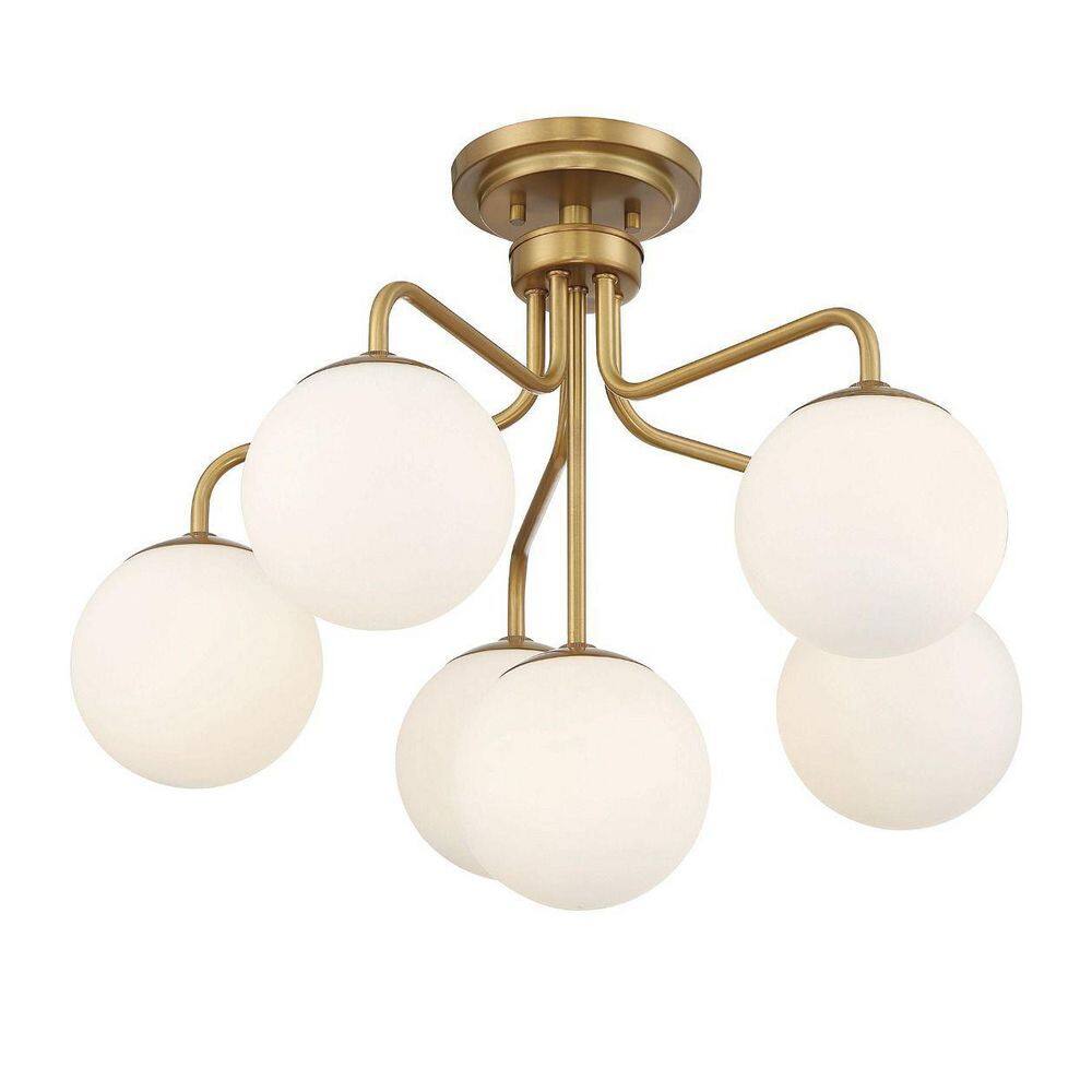 Warm Brass 6-Light Mid-Century Modern Globe Ceiling Light