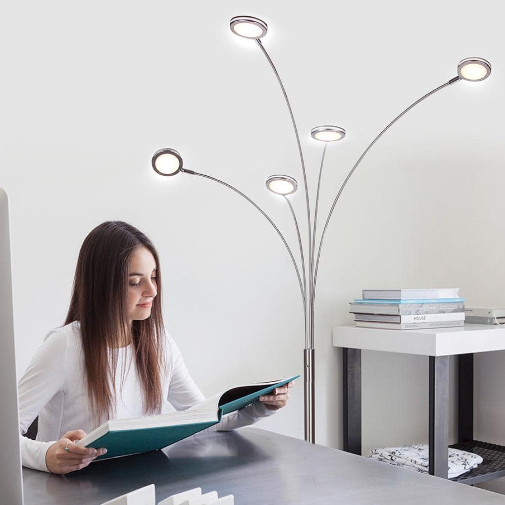 Celestial Nickel 74" LED Floor Lamp with 5 Adjustable Arms