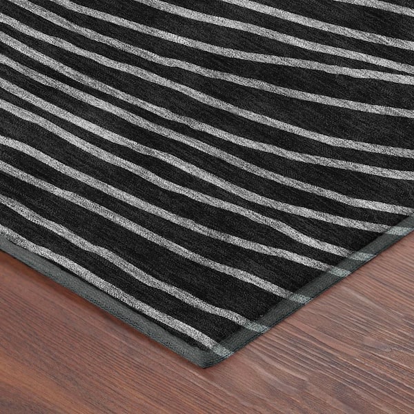 Mayfield Premium Machine Washable Abstract AMF2350 Black 2 ft. x 7 ft. Runner Rug