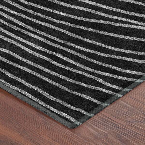 Mayfield Premium Machine Washable Abstract AMF2350 Black 9 ft. x 12 ft. Area Rug