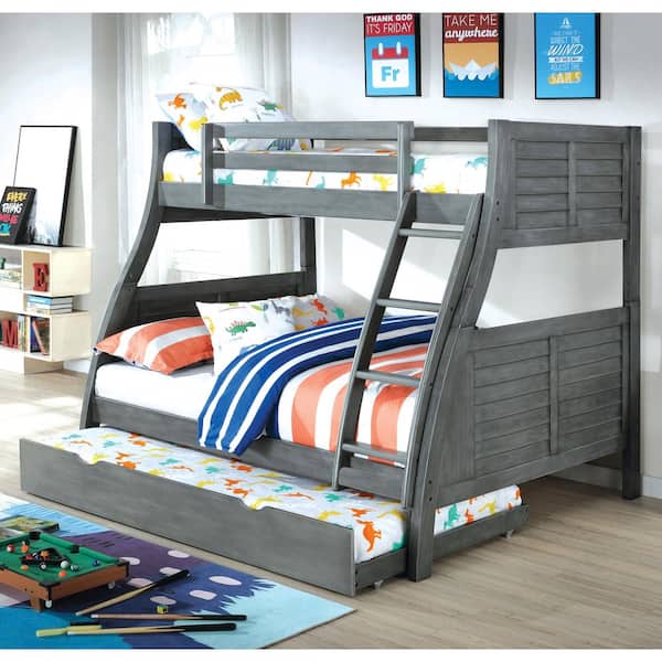 Furniture of America Hamed Antique Gray Twin over Full Wood Bunk Bed with Trundle