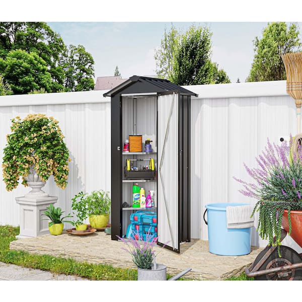 Black 2.46 ft. W x 1.41 ft. D Small Metal Garden Shed, Vertical Outdoor Storage Cabinet, Garden Tool Shed (3.47 sq. ft.)