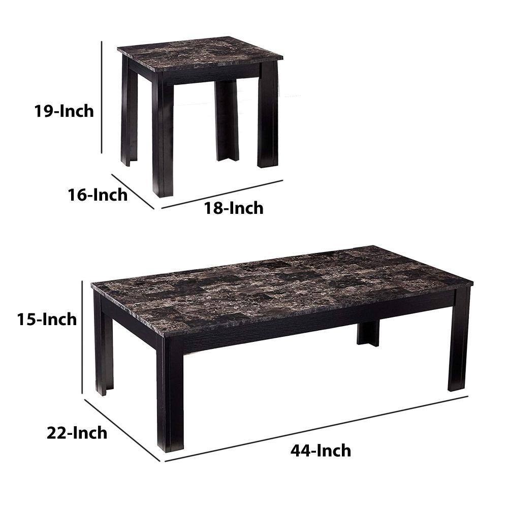 Gray Faux Marble 3-Piece Living Room Table Set