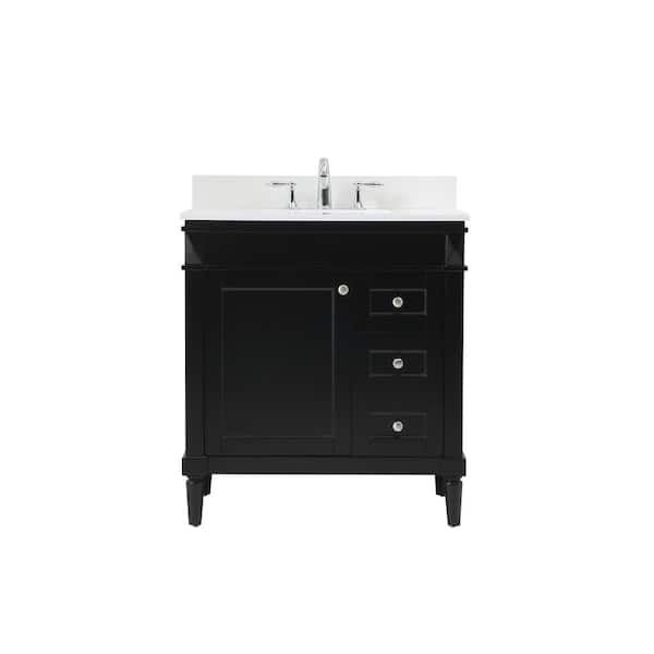 Unbranded Simply Living 32 in. W x 21 in. D x 35 in. H Bath Vanity in Black with Ivory White Engineered Marble Top