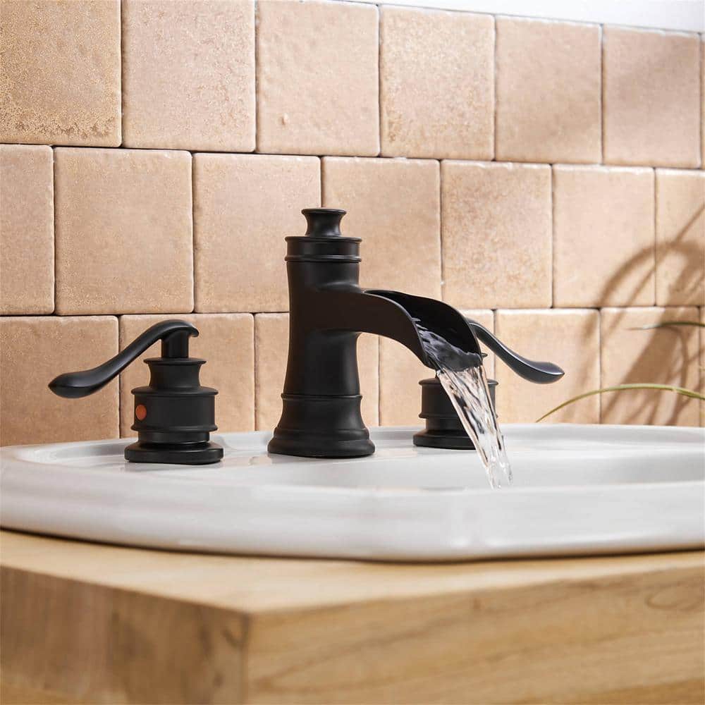 Matte Black Brass 8-Inch Widespread Bathroom Faucet with Drain Kit