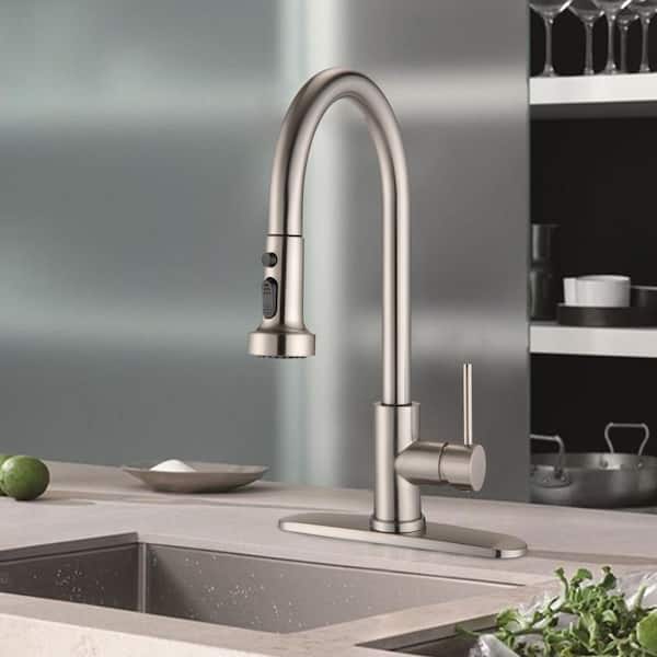 Single Handle Pull Down Sprayer Kitchen Faucet Stainless Steel, 360° Swivel, Cold Hot Water Tap in Silver