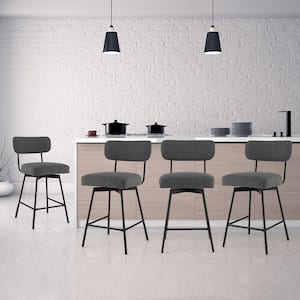 25 in. Gray Low Back Metal Swivel Bar Stools Counter Height Upholstered Kitchen Dining Chair Set of 4