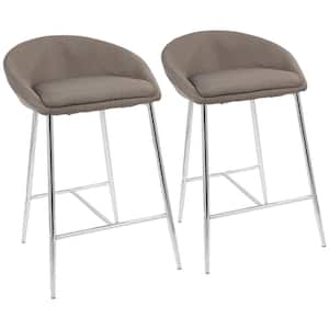 Matisse 26 in. Chrome and Grey Fabric Upholstered Counter Stool (Set of 2)