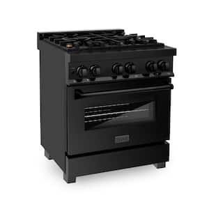30" 4.0 cu. ft. Dual Fuel Range with Gas Stove and Electric Oven in Black Stainless Steel and Brass Burners