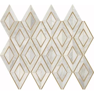 Lavaliere First Snow 10 in. x 12 in. Marble with Brass Diamond Mosaic (8.6 sq. ft./Case)