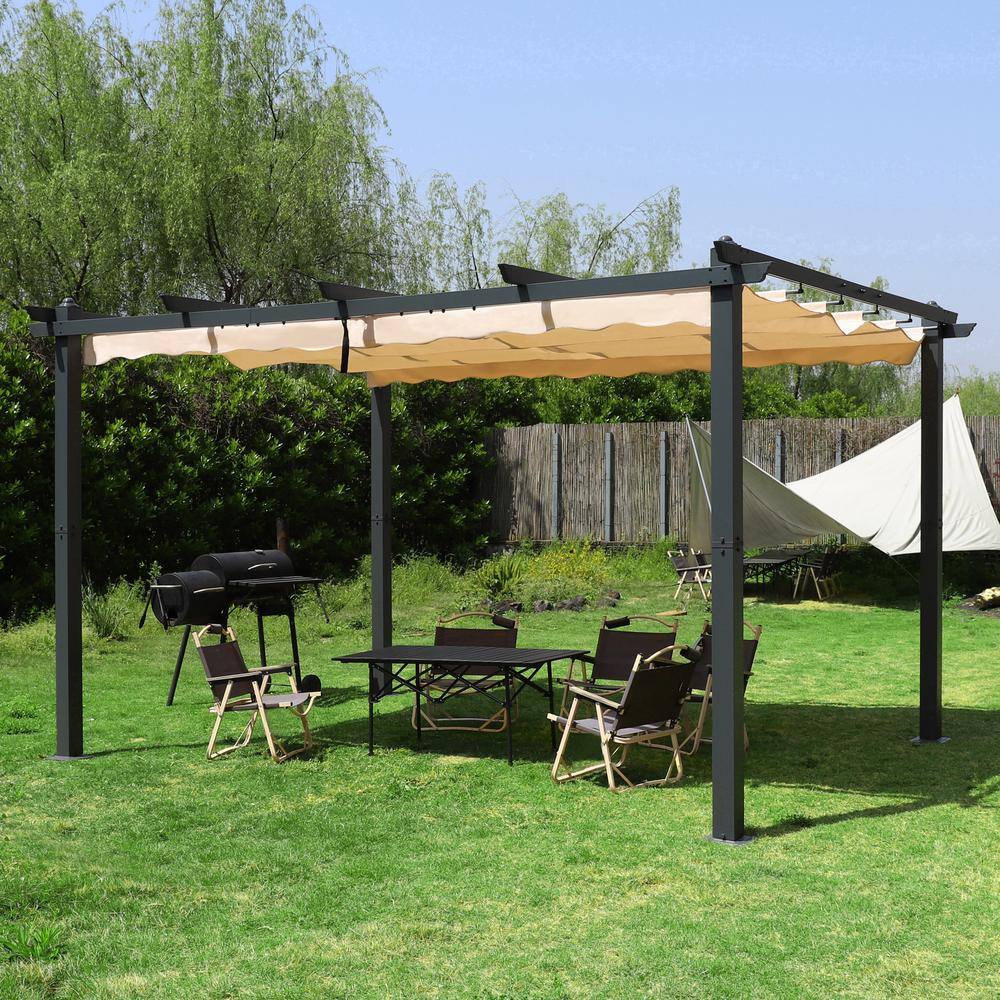 VEIKOUS 10 ft. x 10 ft. Beige Aluminum Outdoor Patio Pergola with