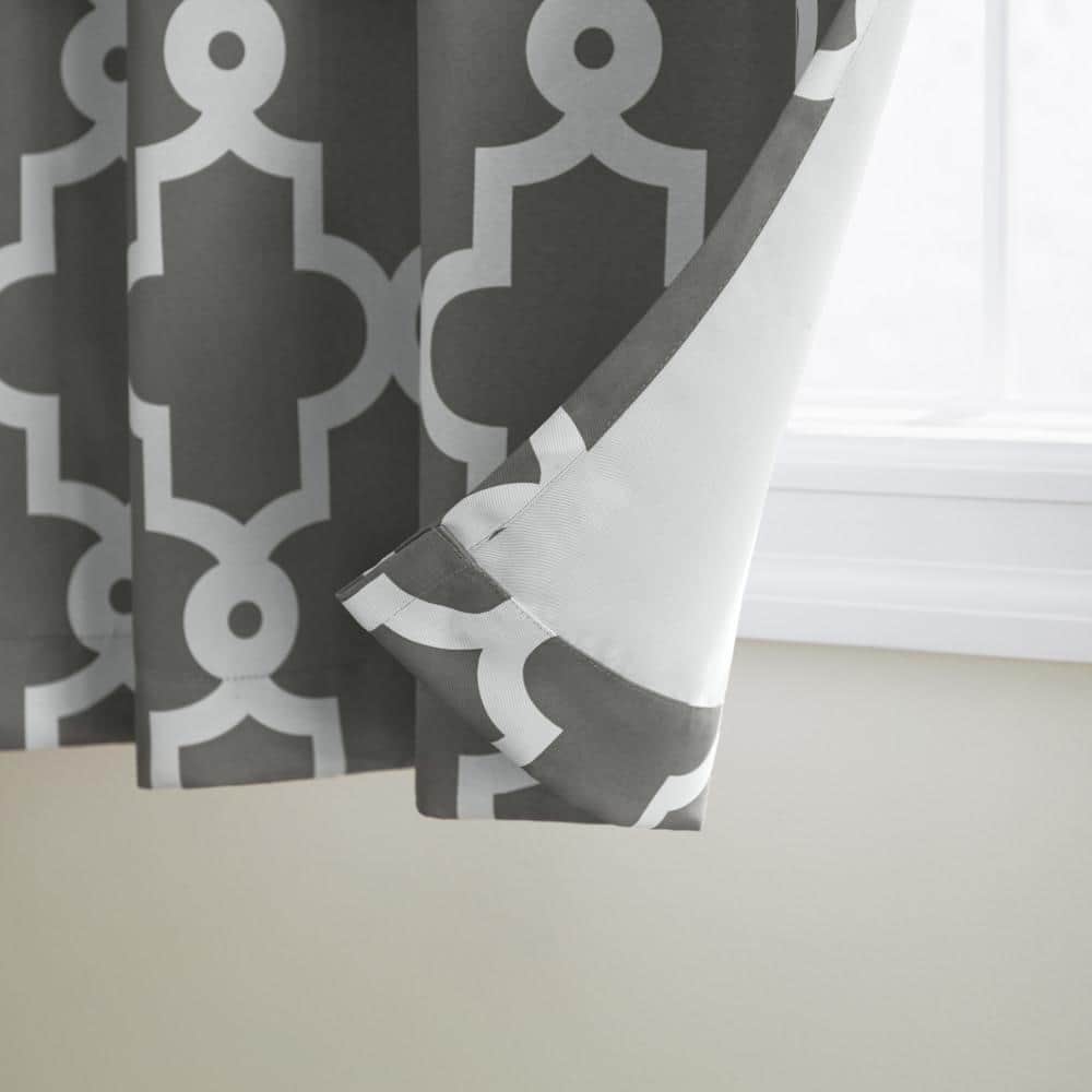 TOWN & COUNTRY EVERYDAY Ironwork Geo Trellis Sateen Indoor Curtains, Room Darkening Blackout, Grommet Top, Energy Efficient, 2-Pack Set, 52"x108", Black Pearl